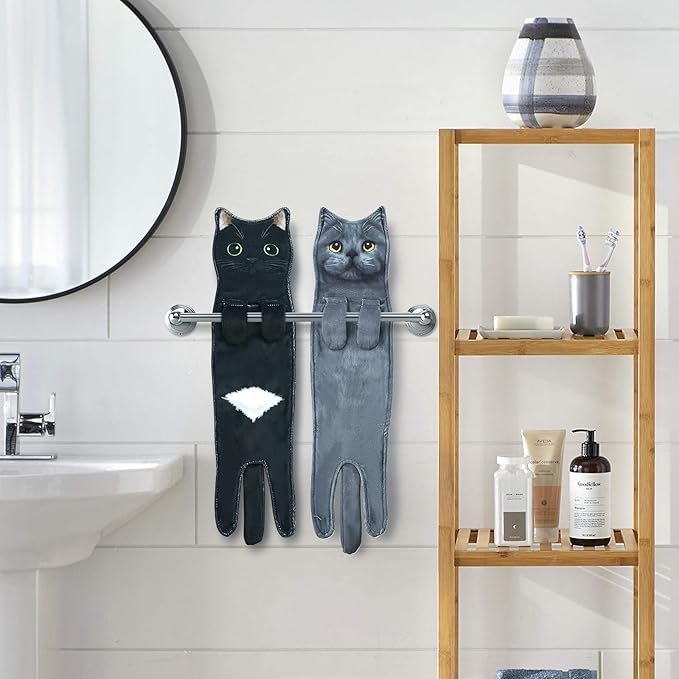 PAT JUUMG Black Cat Hand Towels for Bathroom Kitchen, Cute Home Decorative Decor Hanging Face Towels, Super Absorbent Soft, Cat Lovers Gifts for Housewarming Christmas Mothers Day Birthday
