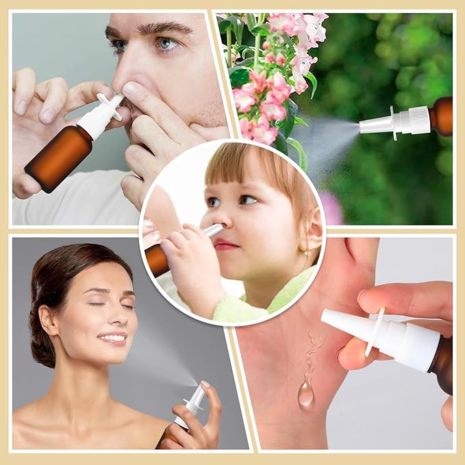 10 Pcs Nasal Spray Bottle Empty, 6 Pcs 30ML/1oz Matte Brown Glass Nose Spray Bottle Empty, 30ML/1oz Nasal Sprayers Atomizers with 2 Funnels and 2 Labels
