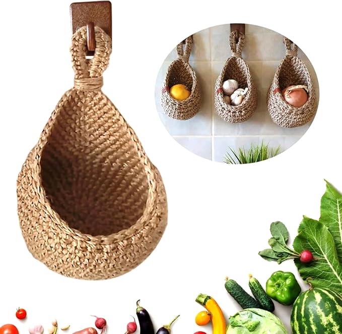 Jute Wall Hanging Fruit Basket |Wall Hanging Storage Jute Basket for Organizing & Decor|Wall Storage Fruit Wall Hooks for Kitchen Wall Home,Restaurant storageVegetable Pack of 1