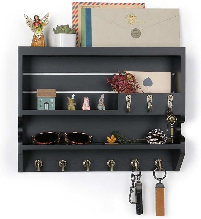 Handcrafted Solid Wood Key Holder for Wall - Artisan Hand-Sprayed Finish & Smooth Edges - Decorative Entryway Organizer, Rustic Wall Mount Key Holder for Home Decor, Sturdy, Black