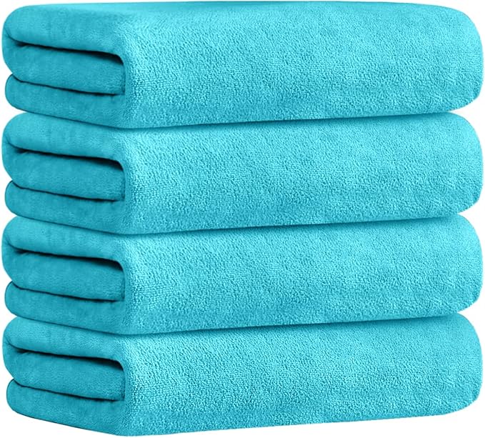 Bath Towel, Microfiber Bath Towels Set 4 Pack (30" x 60") - Large Size, Extra Absorbent, Quick Drying, Multipurpose Use as Bath Fitness Towel, Sports Towels, Yoga Towel, Aquamarine