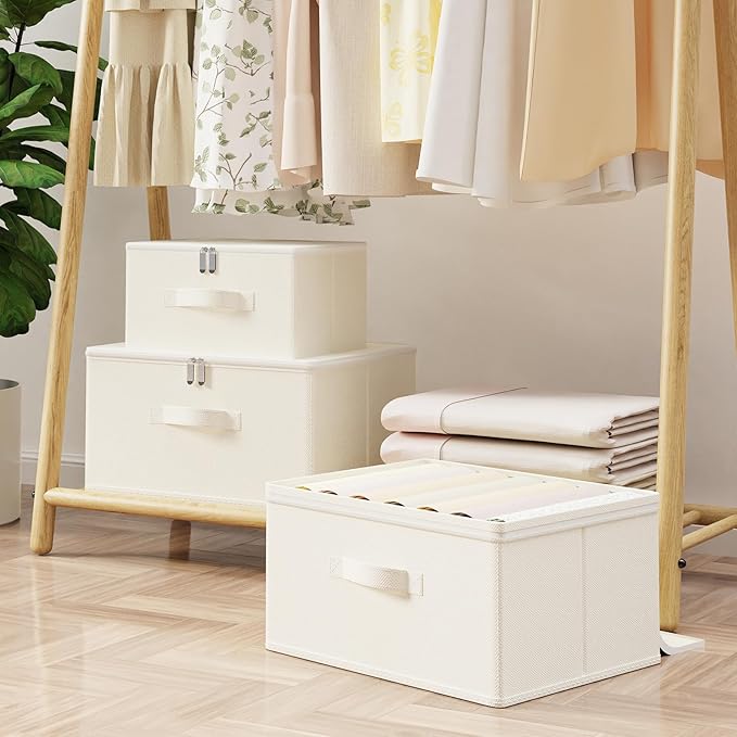 Storage Bins with Zipper, Cube Organizer Basket with Lid, Collapsible Stackable Closet Boxes, for Home and Bedroom, 1 Pack, Beige, 11.8 x 7.9 x 6.3 In, XSNY16BES-1