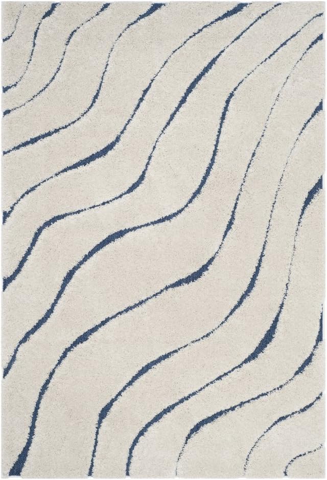 SAFAVIEH Florida Shag Collection Accent Rug - 3'3" x 5'3", Cream & Blue, Non-Shedding & Easy Care, 1.2-inch Thick Ideal for High Traffic Areas in Entryway, Living Room, Bedroom (SG472-1165)