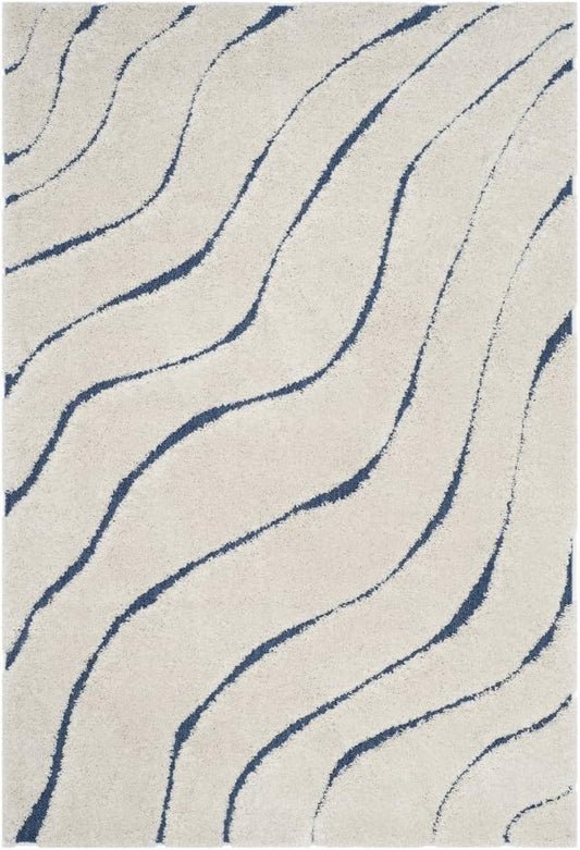 SAFAVIEH Florida Shag Collection Area Rug - 6'7" Square, Cream & Blue, Non-Shedding & Easy Care, 1.2-inch Thick Ideal for High Traffic Areas in Living Room, Bedroom (SG472-1165)