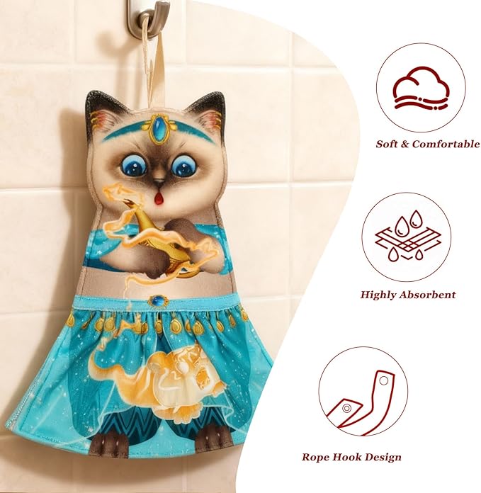 PAT JUUMG Cat Hand Towels, Cute Decorative Hanging Face Towels for Bathroom Kitchen, Super Absorbent Soft, Cat Lovers Gifts for Women, Housewarming for People Who Love Cats