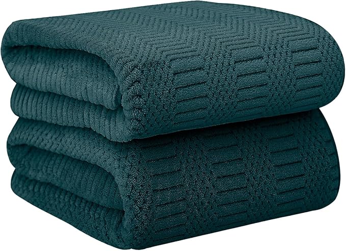 Microfier Bath Towels Set of 2, Large Microfier Body Towel for Adult, 30" x 60", Oversized, Soft, Super Absorbent, Fast Drying, Use for Sauna,Gym,Sport, Fitness, Yoga, Diamond Cross Grid Teal