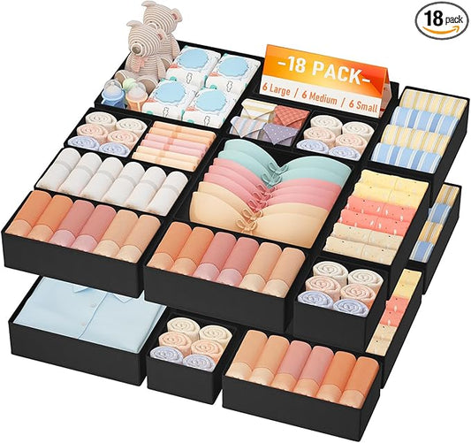 DIMJ Drawer Organizer Clothes Storage - 18 Pack Baby Dresser Organizer for Nursery, Foldable Closet Drawer Organizer Bins for Bedroom Organization, Fabric Storage Dividers for Socks, Underwears, Bras