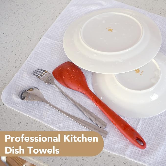 Microfiber Kitchen Towels Waffle Weave Kitchen Dish Towels Super Absorbent Soft Fast Drying Dish Cloths Reusable Cleaning Cloths Kitchen Hand Towels Tea Towels 12Pack White 16 Inch X 24 Inch