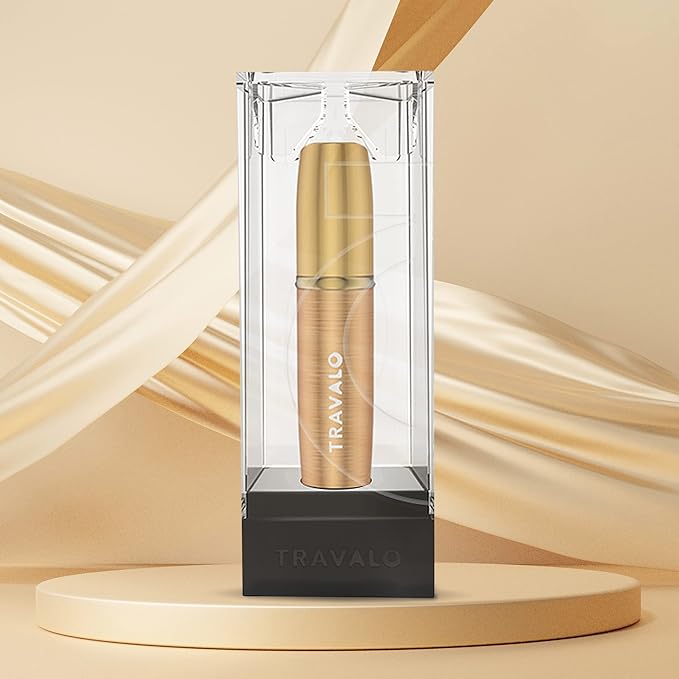 LUX Perfume Atomizer - Leak-Proof and TSA Approved for Air Travel - Reusable Airtight Easy Fill Mini Pump Sprayer - Lightweight Portable - Brushed Polished Metal Alloy Outer Shell - Gold