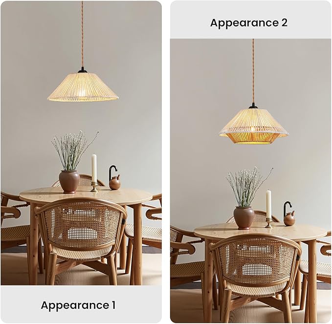 Boho Plug in Hanging Light - 12.7 Inch Rattan Plug in Pendant Light Dimmable Wicker Bamboo Woven Lampshade Hanging Lamp for Bedroom Living Room Farmhouse