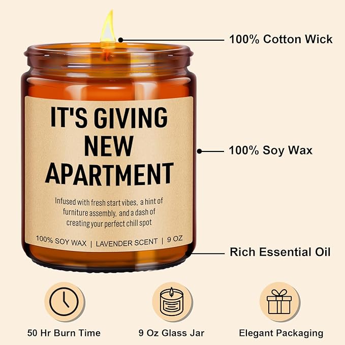 Funny Housewarming Candle, New Apartment Gifts, First Apartment, 1st Apt. Must Haves - Cute House Warming Gifts New Home for Men, Women, Couples - Closing Presents for Home Buyers - 9 oz
