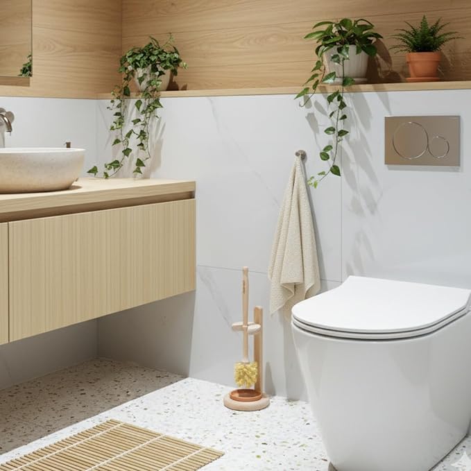 Gaia Guy Beech Wood Toilet Brush with Stand & Ceramic Drip Tray – Eco-Friendly Toilet Scrubber with Sisal Bristles – Compostable, Biodegradable & Plastic-Free Bathroom Cleaner
