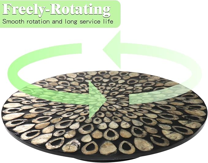 13.8" Mother of Pearl Lazy Susan Turnable Organizer, 360 Degree Round Table Countertop Decorative Spinning Tray for Kitchen Cabinet Counter Spice Pantry Dinner Table (Black Peacock Feather)