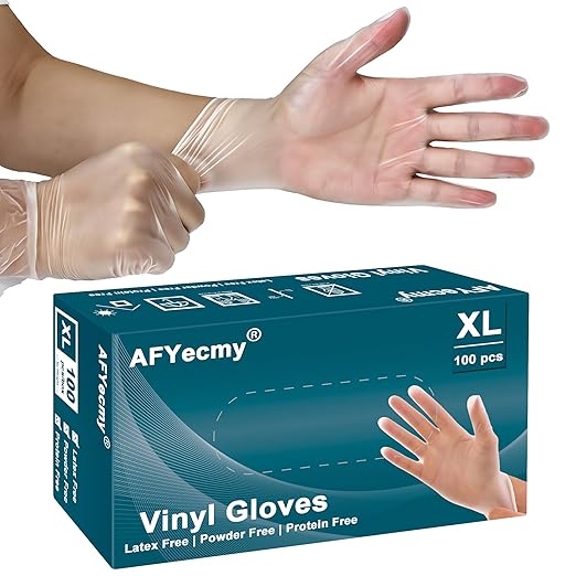 Clear Vinyl Gloves, Powder-Free & Latex-Free, Disposable Clear Gloves, Cleaning Gloves,5 Mil, 100 Count, X-Large