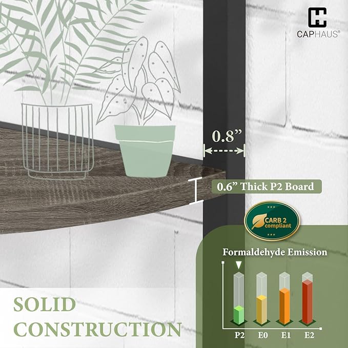 CAPHAUS 4 Tier Corner Shelf, 46.5-Inch Tall Bookshelf, Display Rack With Metal Frame, Round Shelf Unit, Small Stand for Bathroom, Living Room, Home, Office, Dark Grey