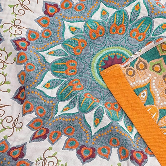 SANACYNA Boho Muslin Throw Blanket 100% Cotton 6-Layer Gauze Geometric and Flower Bed Blanket Lightweight Soft Breathable Blanket for Sofa Bed Coverlet Both Sides (Boho Spiral Flower, 80 x 90 in)