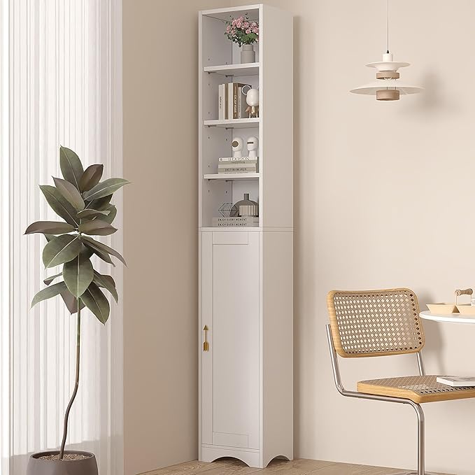 VECELO 71 Inch Tall Storage Cabinet - 6 Adjustable Shelves, Bottom Enclosed Storage, Elevated Moisture-Proof Base, Organizer for Bathroom Kitchen Pantry-White