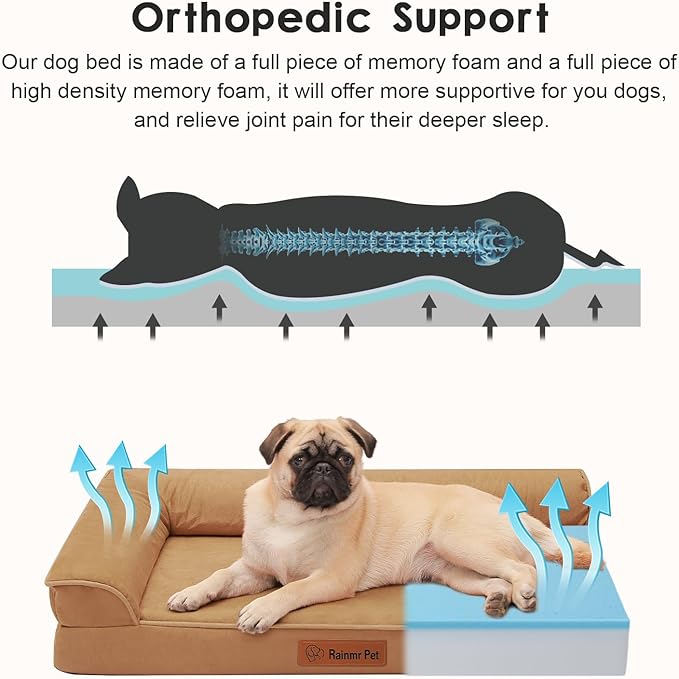 Orthopedic Memory Foam Dog Bed, Removable Washable Microsuede Cover, TPU Waterproof Liner, Nonskid Bottom, for Indoor, Outdoor, Crate ＆ Car Use, 30x20x6 Inches, Khaki