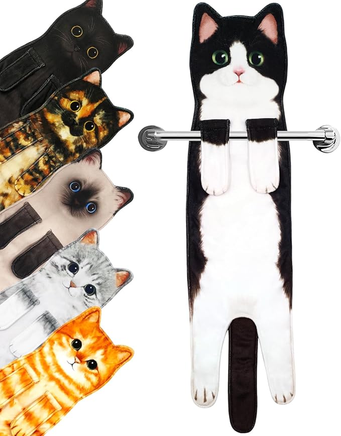 PAT JUUMG Funny Cat Hand Towels for Bathroom Kitchen Decor Towel,Cute Decorative Hanging Face Towels,Super Absorbent Soft, Housewarming Gift,Cat Lovers Gifts for Women (Tuxedo Cat)