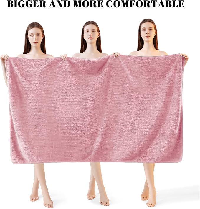 Bath Towels Set of 4 Extra Large 35 x 70 Inches,Luxury Thick High Absorbent and Quick Dry Bath Sheet,Ultra Soft Microfiber,Bathroom,Beach,Yoga,Sport,SPA,Fitness (Pink)