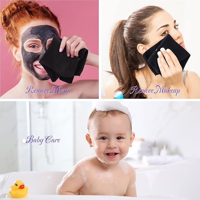 Macarrie 48 Pcs Makeup Towels Gifts Bulk for Women Easter Mother's Day Teacher Employee 12 x 12 Inch Make up Cloth Microfiber Wash Reusable Remover Face Skin Cleaning Soft Absorbent Spa Facial(Black)