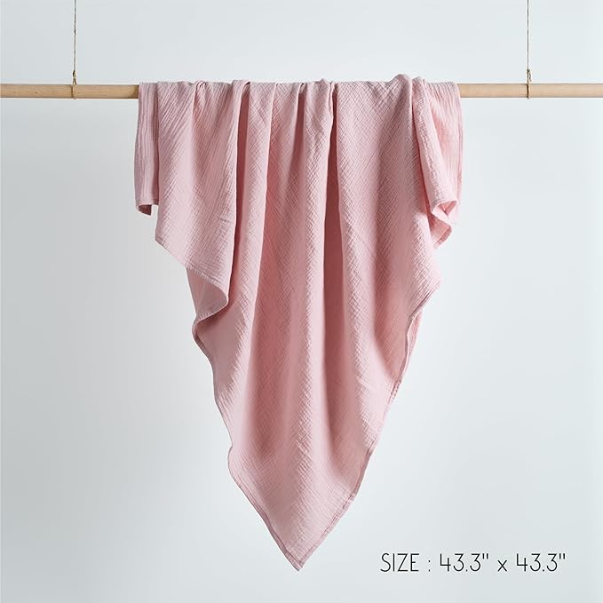 Meracorallo Muslin Swaddle Blanket, 100% Cotton Receiving Blanket Soft and Breathable Swaddle Wrap for Baby Boys and Girls, Pink