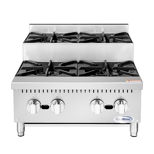 KoolMore 24 in. Commercial Four-Burner Natural Gas Step Up Range, 104000 BTU in Stainless-Steel, ETL Listed (KM-CRSU-24)