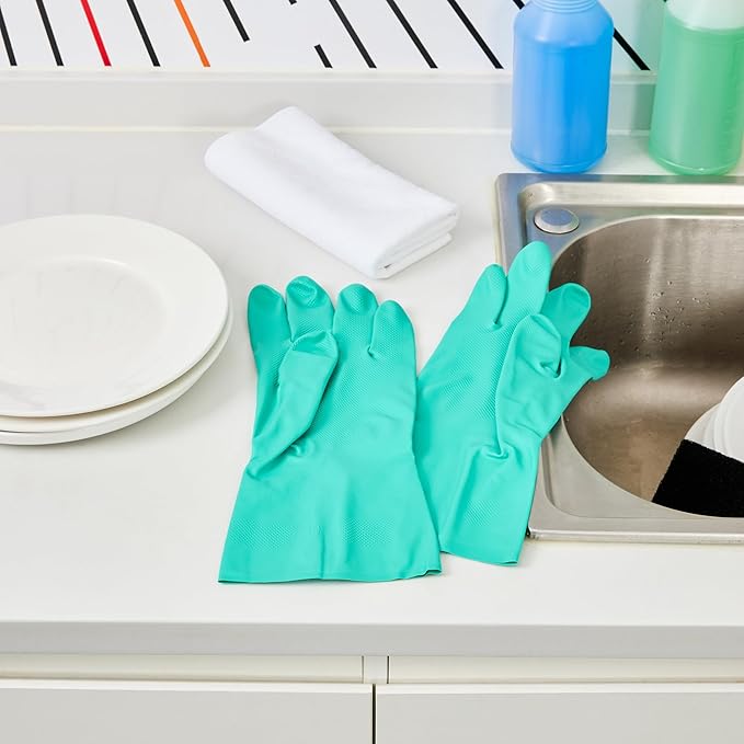 Green Cleaning Gloves 10 Pairs 15 Mil Thick Extra Large Heavy-Duty Nitrile Gloves With Long Cuff No-Latex Flock Lining For Use In Hospitals, Commercial Kitchens and Households