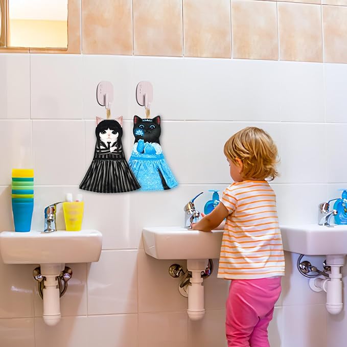 PAT JUUMG Cat Hand Towels, Cute Decorative Hanging Face Towels for Bathroom Kitchen, Super Absorbent Soft, Cat Lovers Gifts for Women, Housewarming for People Who Love Cats