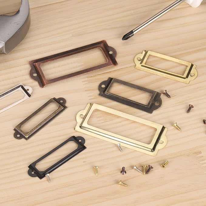 PATIKIL 60x17mm Metal Label Holders, 30 PCS Label Name Card Tag Frames with Screws for Office Library File Cabinets Shelves Wood Drawers Fabric Bins, Black
