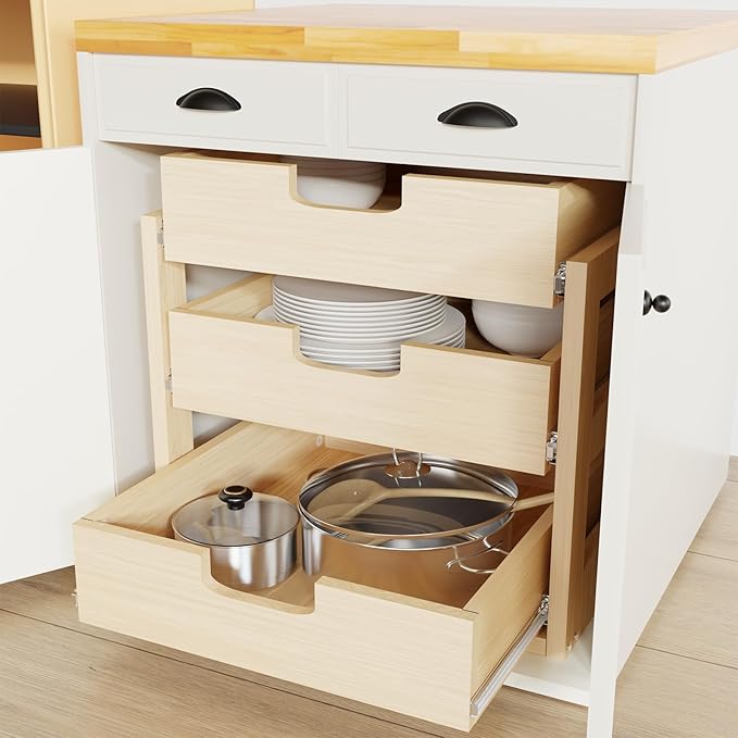 Pull Out Cabinet Organizer, 26''W×21''D×19''H Soft Close Slide Out Wooden Pull out Drawers, Three Tier Slide out Wood Cabinet Organizer, for Base Cabinet Organization in Kitchen, Pantry, Bathroom