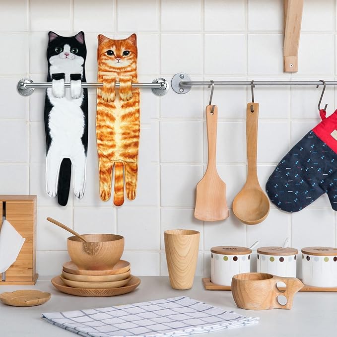 PAT JUUMG Funny Cat Hand Towels for Bathroom Kitchen Decor, Cute Decorative Hanging Face Towels, Super Absorbent Soft, Housewarming Gift, Cat Lovers Gifts for Women (PAT US-6 Pack-Towel)