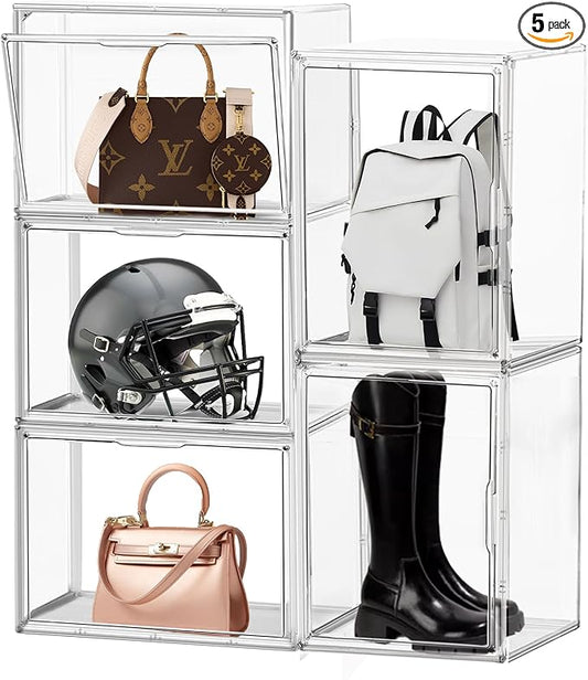 5 Pack XX-Large Acrylic Display Case Purse Organizer Clear Plastic Handbag Storage Organizer for Closet Storage Bins for Boots, Big Bag, Backpack,Collectibles, Cosmetic