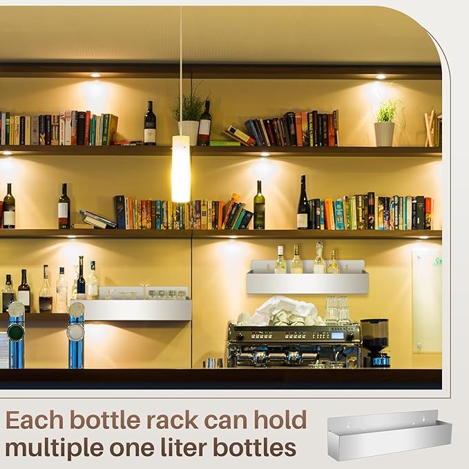2 Pieces 32 Inch Single Speed Rail Stainless Steel Liquor Bottle Holder Wall Mounted Spray Bottle Rack Drink Rail Shelf for Bars, Silver