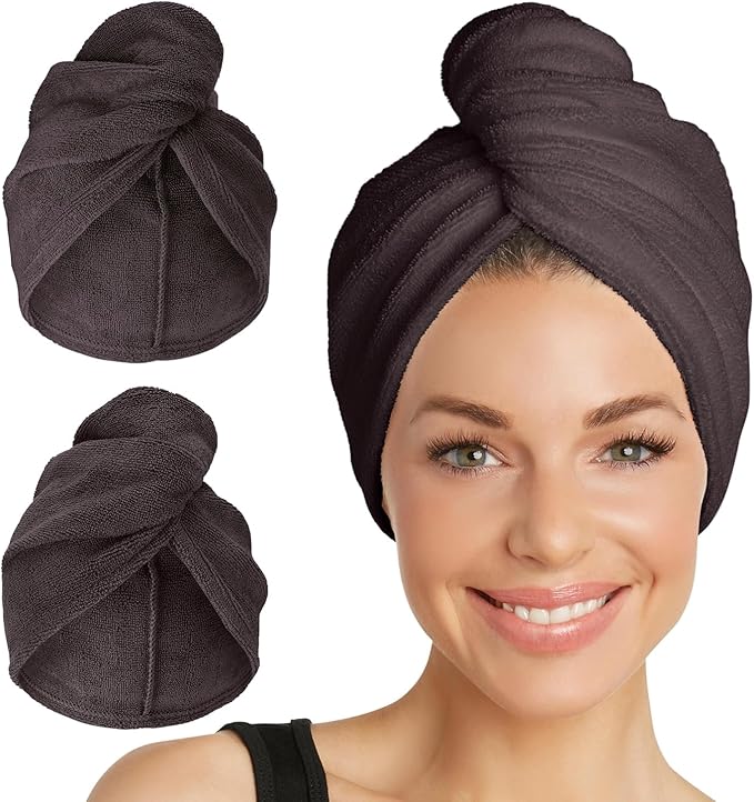 Turbie Twist 2-Pack Microfiber Hair Towel for Beauty, Travel, Gifting - Wrap Turban for Straight, Wavy & Curly Hair - Premium Personal Care - Solemnity