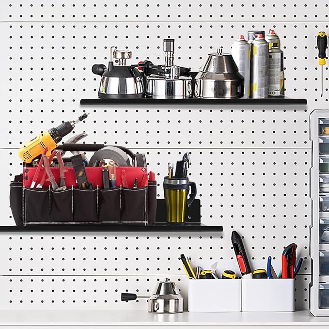 Heavy Duty Pegboard Steel Shelves,Can Be Used for Walls or Pegboards,Floating Steel Shelves for Wall,Pegboard Shelf,Suitable for Bathroom,Bedroom,Kitchen and Garage,16 x 7 inch(4 Packs Black)