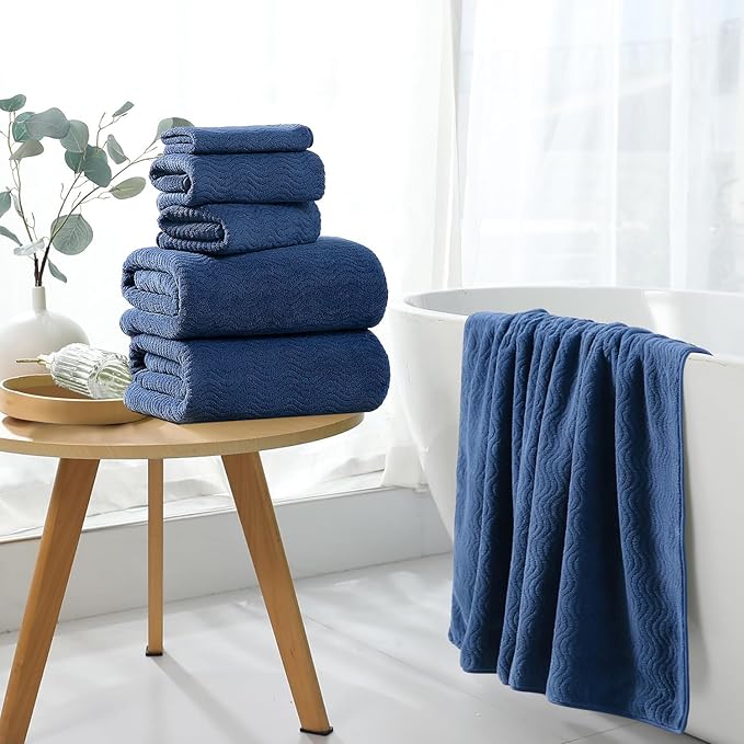 8 Piece Bath Towel Set Navy — 2 Oversized Large Bath Sheet,2 Hand Towels,4 Washcloths — Ultra Soft Cozy Bath Towel Set for Bathroom Hotel Gym Spa,Highly Absorbent & Quick Dry Bathroom Towel Collections