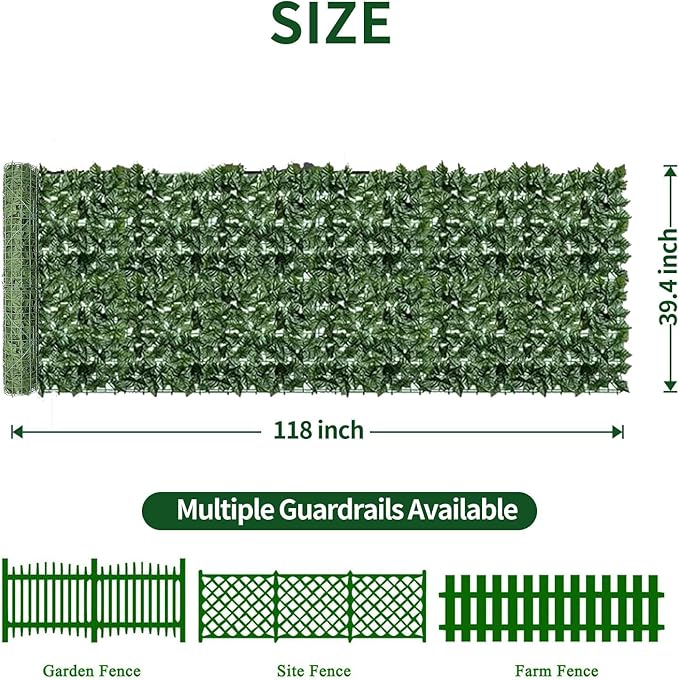 Artificial Ivy Privacy Fence Screen,39.4" X 118" UV-Anti Fake Leaves Plant Vine,Privacy Hedges Wall for Indoor Outdoor Garden Backyard Decor