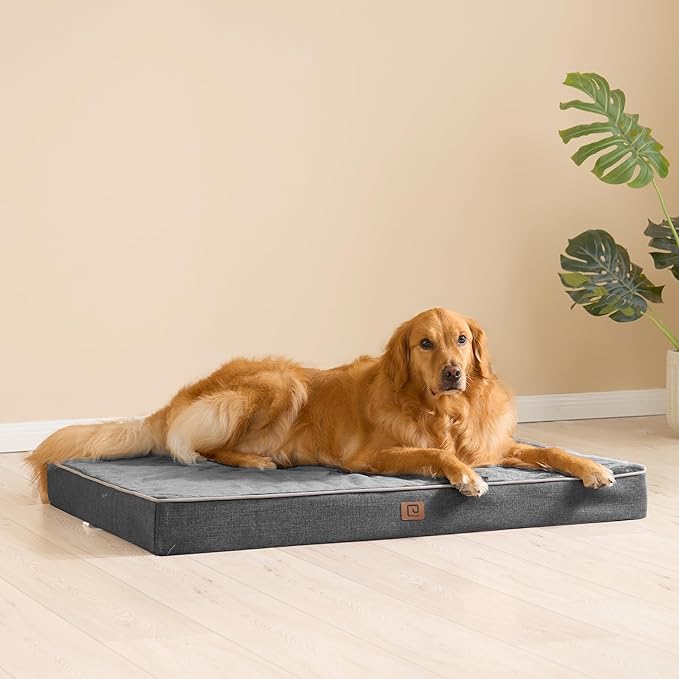 EHEYCIGA Memory Foam Dog Bed Orthopedic 47"x29"，Waterproof Pet Bed for XXLarge Dog Bed ，Washable Pet Mat with Removable Cover, Dark Grey