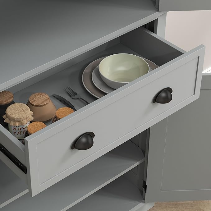 HOMCOM 72.5" Kitchen Pantry Cabinet, Traditional Freestanding Storage Cabinet with 4 Doors, Drawer and 3 Adjustable Shelves for Dining Room, Gray