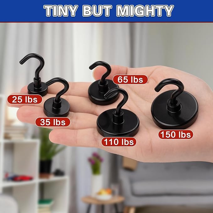 6Pack Strong Magnetic Hooks Heavy Duty, Magnet Hooks, 150lbs Metal Magnetic Hooks for Cruise Cabins, Magnet with Hooks, Magnet Hook, Magnetic Hook for Hanging, Refrigerator, Garage
