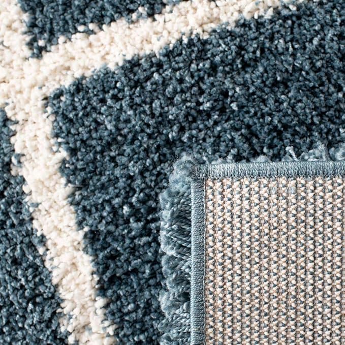 SAFAVIEH Hudson Shag Collection Area Rug - 5' Square, Slate Blue & Ivory, Modern Trellis Design, Non-Shedding & Easy Care, 2-inch Thick Ideal for High Traffic Areas in Living Room, Bedroom (SGH281L)