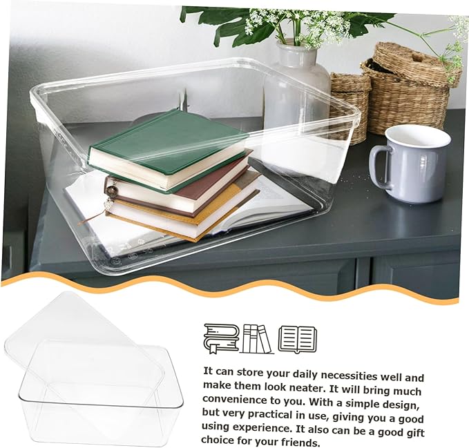 NUOBESTY Book Storage Box Lid Stackable Dustproof Organizer for Student Textbooks Acrylic Sundry Storage Container for Dorm Room Essentials