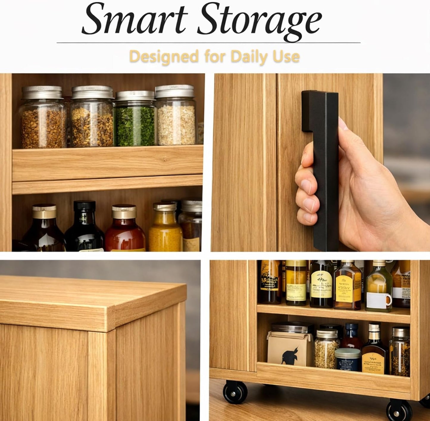 7 Tier Slim Rolling Storage Cart with Wheels, Narrow Storage Cabinet for Small Spaces, Mobile Spice Rack Organizer for Kitchen, Pantry, Baking Room, Dining Room(Wood,7.9"x19.7"x72.4")