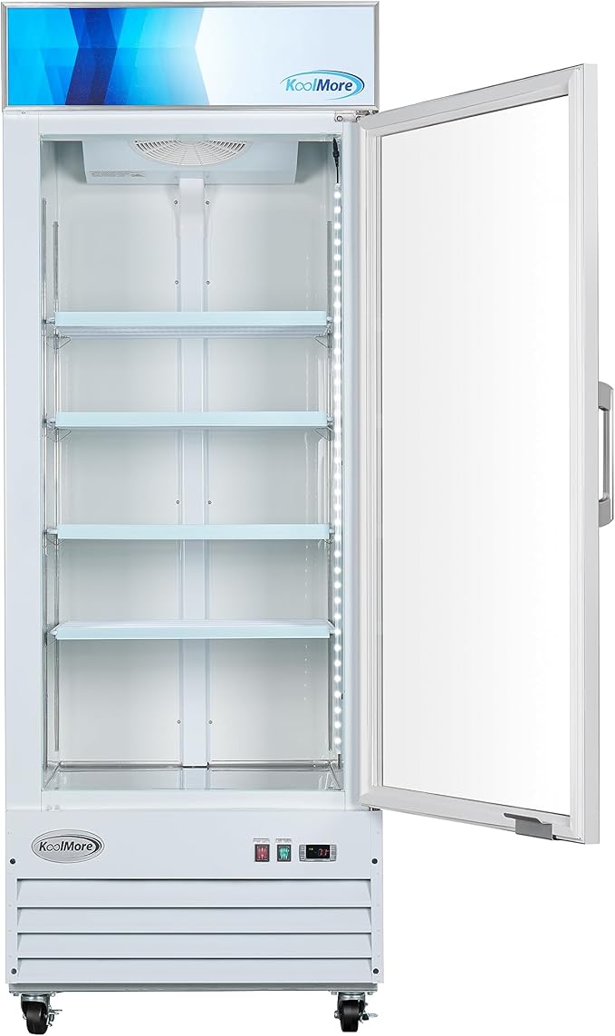 KoolMore MDF-1GD-23C-WH 31 in. Commercial One Glass Door Display Upright Freezer Merchandiser in White 23 Cu. Ft