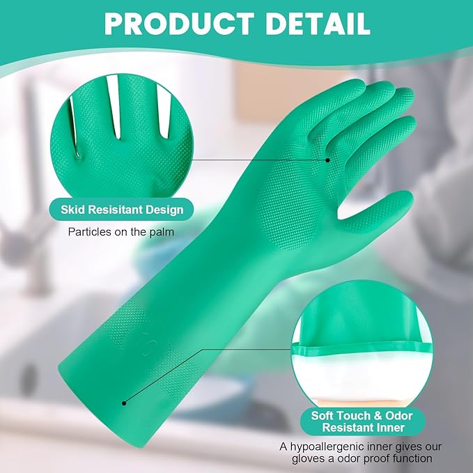 20 Pairs Nitrile Chemical Resistant Gloves, Reusable Heavy Duty Safety Gloves, Resist Household Acid