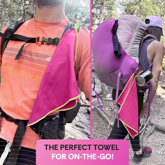 Elite Tail Magic -8 Pack - Lightweight Soft Compact Travel Towel | Quick Drying Backpacking Towel Ultralight with Loop Strap | Sport and Gym Microfiber Face Cloth Yoga | Small 12.5 x 9.9 inches
