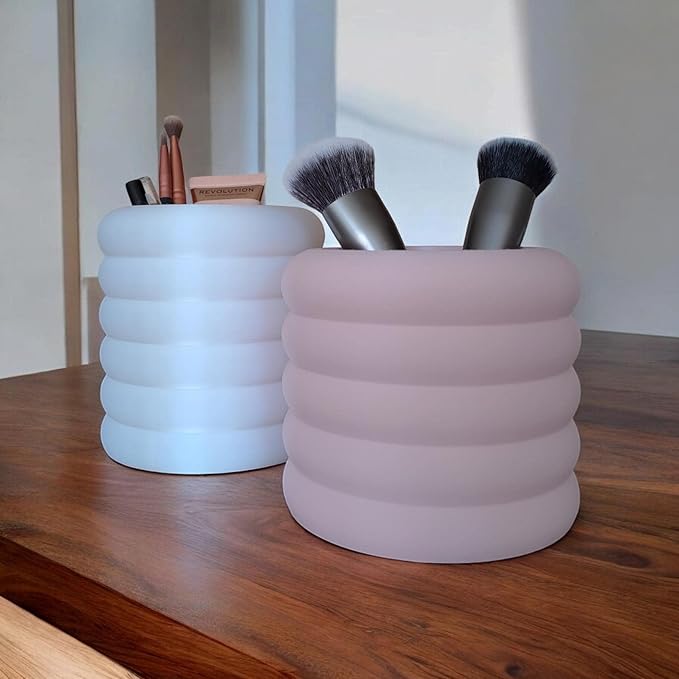 Modern Makeup and Desk Organizer Cup Set | Minimalist Ribbed Storage Containers | Compatible with Handcrafted Eco Friendly Home Decor