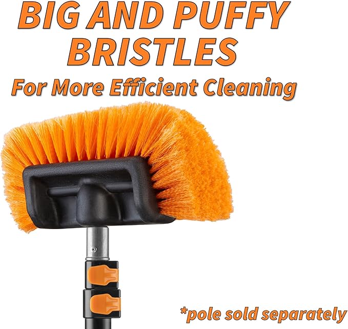 Soft Car Wash Brush Head with 5-Sided Soft Bristle // Soft Scrub RV Wash Brush for Vehicles // Twist-On Truck Washing Brush Fits Standard Acme Threaded Extension Poles (Pole Sold Separately)
