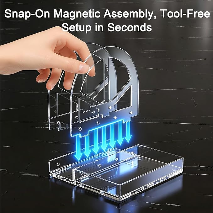 Acrylic Napkin Holder with Magnetic Assembly, Clear Space-Saving Napkin Dispenser & Salt Pepper Shakers Caddy, Modern Organizer for Kitchen Counter, Dining Table,Small Spaces, Office or Party（Small)